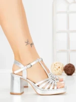 Sandale Dama cu Toc Gros F20-59 SILVER | FESTISIMO