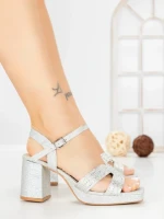 Sandale Dama cu Toc Gros F20-85 SILVER | FESTISIMO