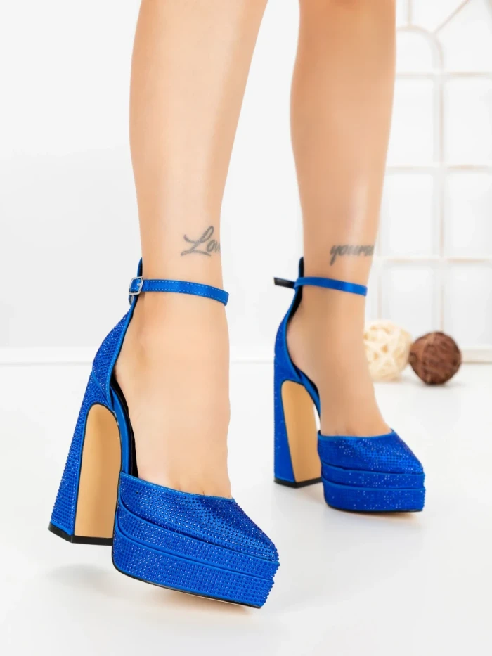 Pantofi cu Toc gros si Platforma LD-1167 ROYAL BLUE | L.DAY