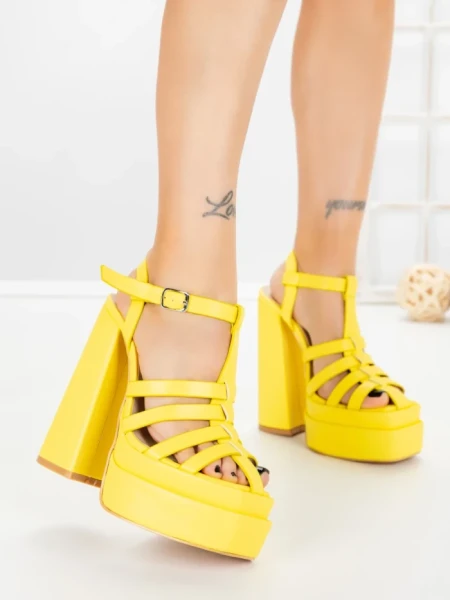 Sandale Dama cu Toc Gros si Platforma TOT-138 YELLOW | L.DAY