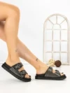 Papuci Dama cu Talpa Joasa 5LE106 BLACK-GUN | MEI