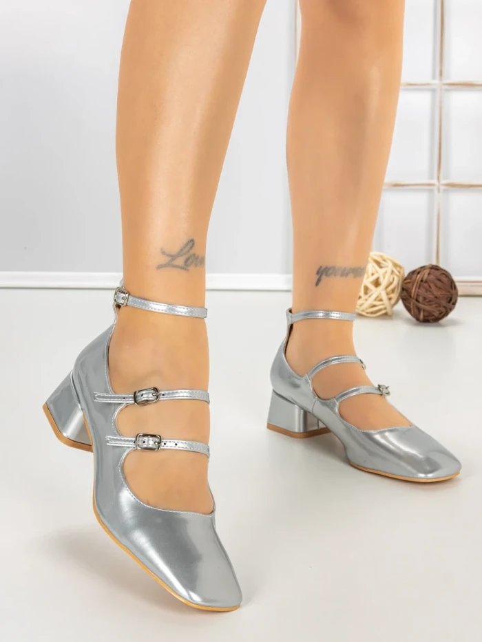 Pantofi cu Toc Gros TOT-159 SILVER | L.DAY