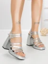 Sandale Dama cu Toc Gros si Platforma 2S-2388 SILVER | BUONAROTTI