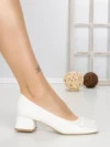 Pantofi cu Toc Gros S-3224 WHITE | BUONAROTTI