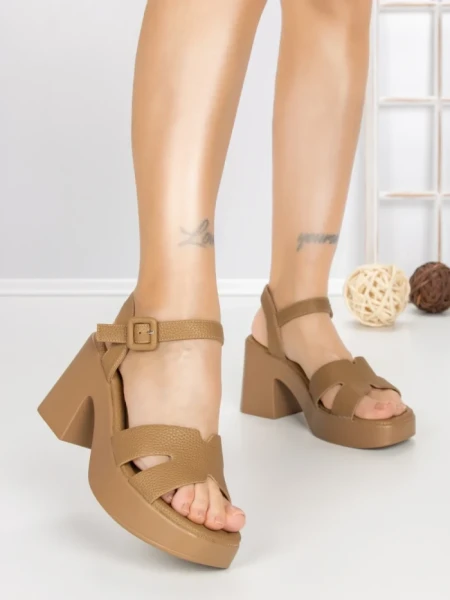 Sandale Dama cu Toc Gros A68339 CAMEL | BUONAROTTI