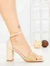 Sandale Dama cu Toc Gros ST024 BEIGE | GOWIN