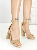 Sandale Dama cu Toc Gros 168-5B GOLD | CHERIE