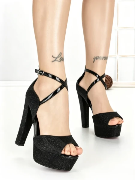 Sandale Dama cu Toc Gros si Platforma SQ-51 BLACK | CHERIE
