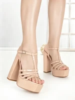 Sandale Dama cu Toc Gros si Platforma B6 NUDE | CHERIE