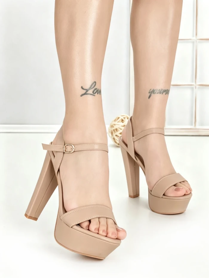 Sandale Dama cu Toc Gros si Platforma J-212 NUDE | CHERIE