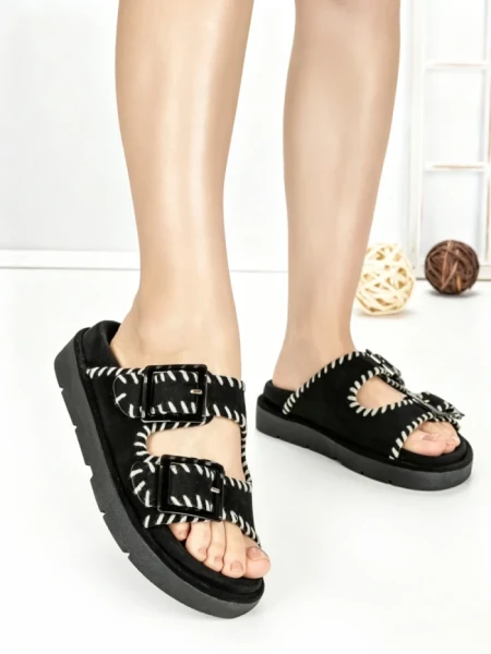 Papuci Dama cu Talpa Joasa QQ-261 BLACK | STEPHAN