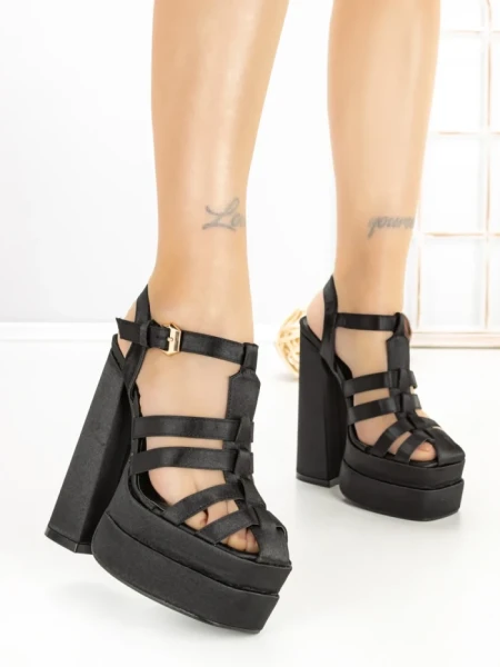 Sandale Dama cu Toc Gros si Platforma P-1287 BLACK | STEPHAN