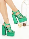 Sandale Dama cu Toc Gros si Platforma P-1287 GREEN | STEPHAN