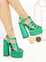 Sandale Dama cu Toc Gros si Platforma P-1287 GREEN | STEPHAN