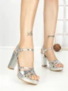 Sandale Dama cu Toc Gros si Platforma JJ23-15 SILVER | FESTISIMO