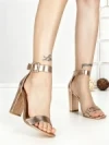 Sandale Dama cu Toc Gros si Platforma SQ-51 GOLD | CHERIE