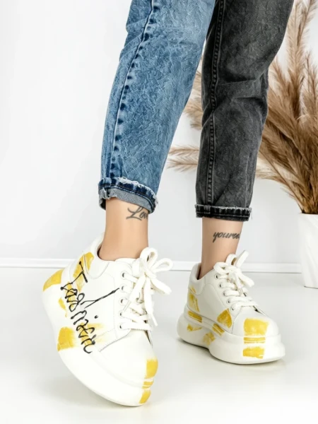 Pantofi Sport Dama din piele naturala 719-3 YELLOW | PANTOFUL