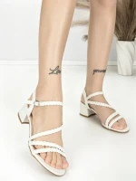 Sandale Dama cu Toc Gros BE-6009 WHITE | BEUE SHOES