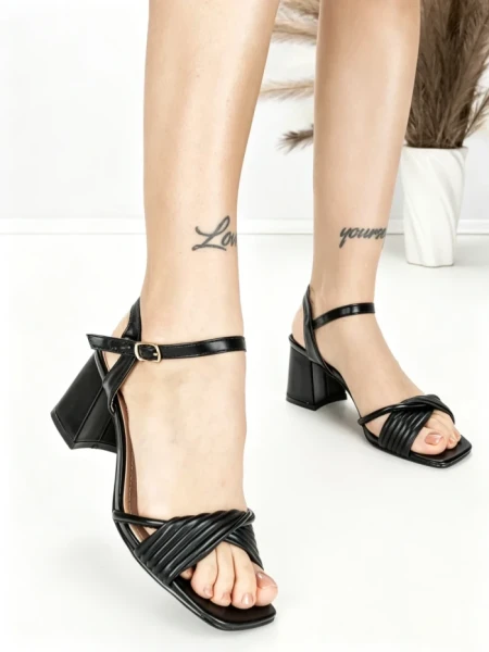 Sandale Dama cu Toc Gros BE-9019 BLACK | BEUE SHOES