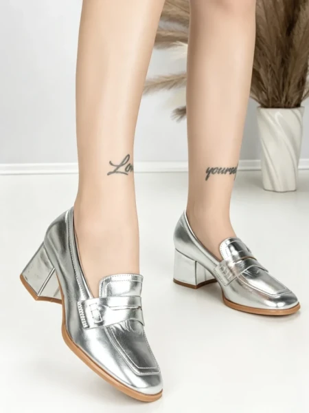 Pantofi cu Toc Gros L72168E SILVER | ABLOOM