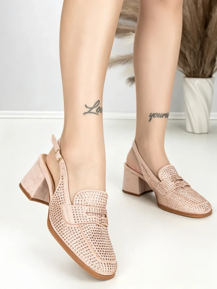 Pantofi cu Toc Gros L8576G PINK | ABLOOM