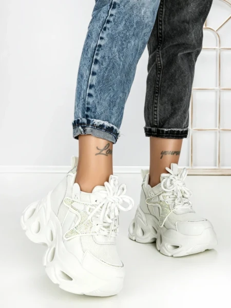 Pantofi Sport Dama cu Platforma 3606 WHITE | MEI