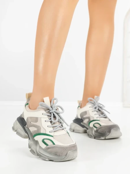 Pantofi Sport Dama din piele naturala Y5786 CREAM-GREEN | ADVANCER