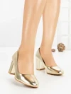 Pantofi cu Toc Gros 8136 GOLD | CM