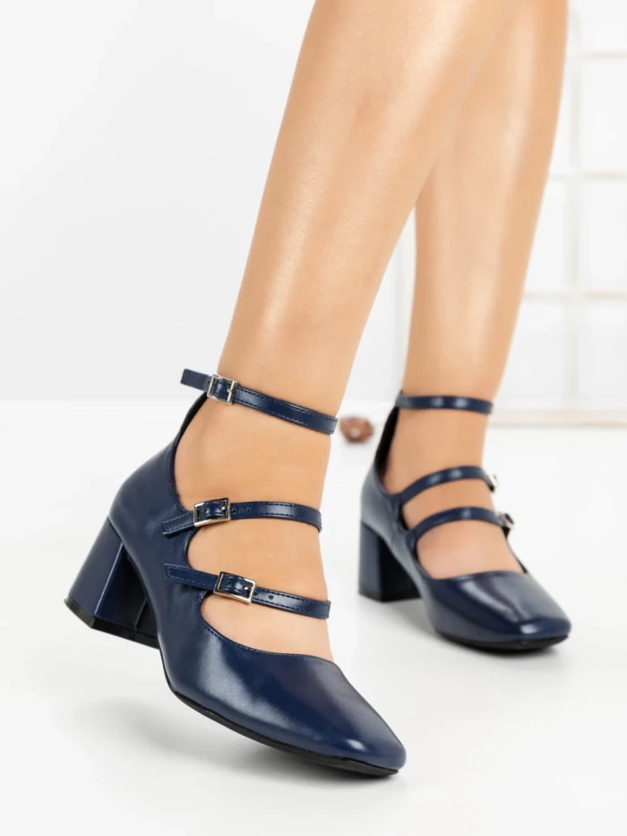 Pantofi cu Toc Gros 8138 BLUE | CM