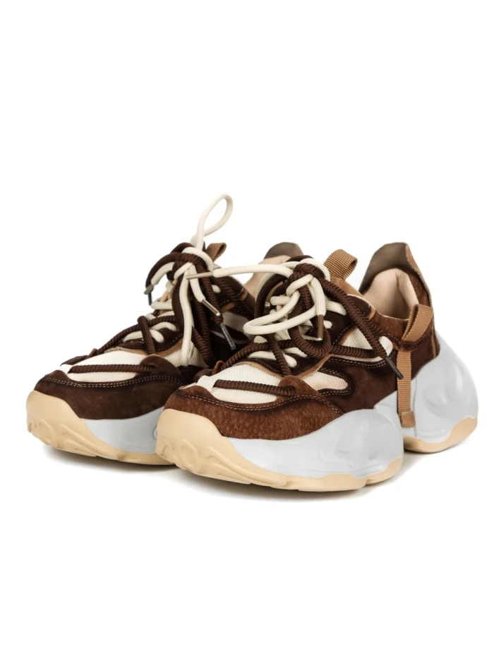 Pantofi Sport Dama din piele naturala 2586 CREAM-COFFEE | FRANCO GERARDO