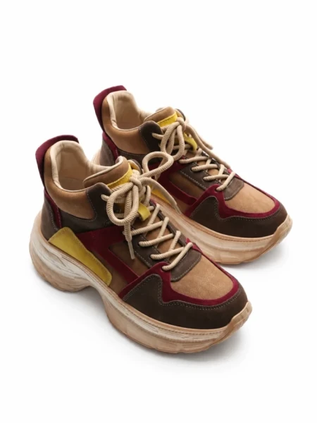 Pantofi Sport Dama din piele naturala HD7673 KHAKI-WINE | ADVANCER
