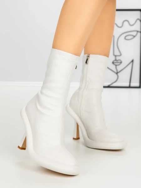 Botine cu Toc si Platforma J6156 WHITE | MIA SHOES