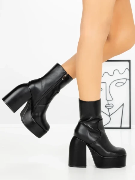 Botine cu Toc Gros G0801 BLACK | MIA SHOES