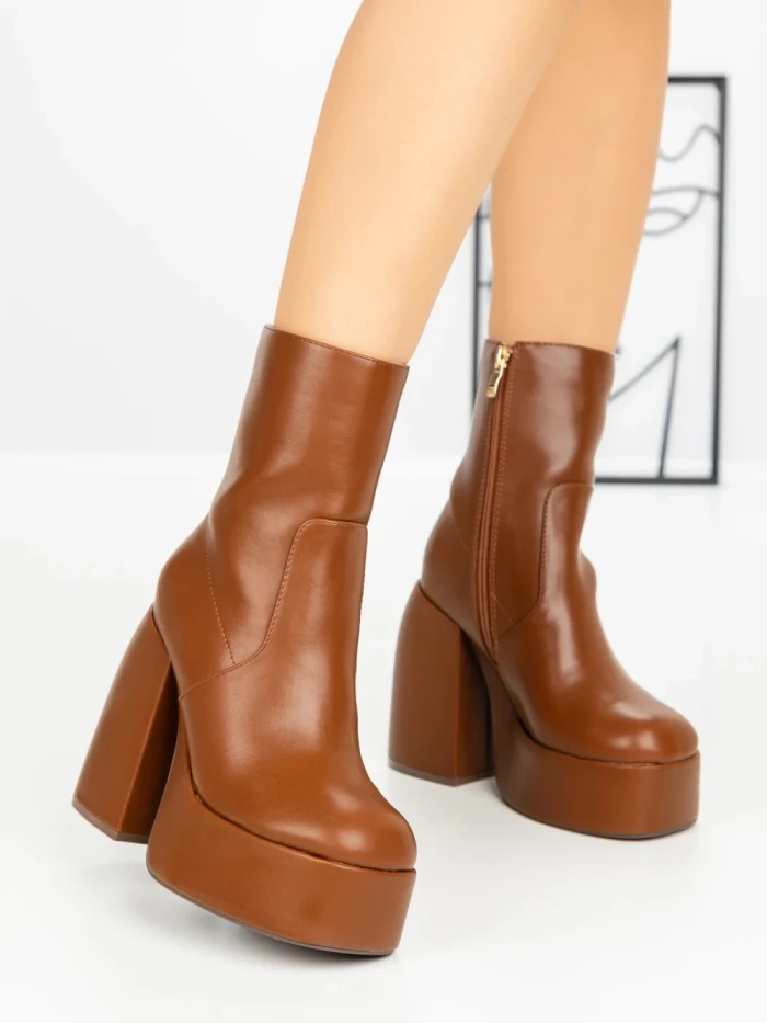Botine cu Toc Gros G0801 BROWN | MIA SHOES