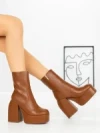 Botine cu Toc Gros G0801 BROWN | MIA SHOES