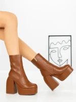 Botine cu Toc Gros G0801 BROWN | MIA SHOES