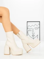 Botine cu Toc Gros G0801 BEIGE | MIA SHOES