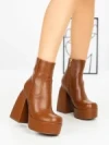 Botine cu Toc Gros F0902 BROWN | MIA SHOES