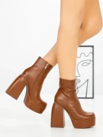 Botine cu Toc Gros F0902 BROWN | MIA SHOES