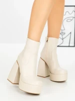 Botine cu Toc Gros F0902 BEIGE | MIA SHOES