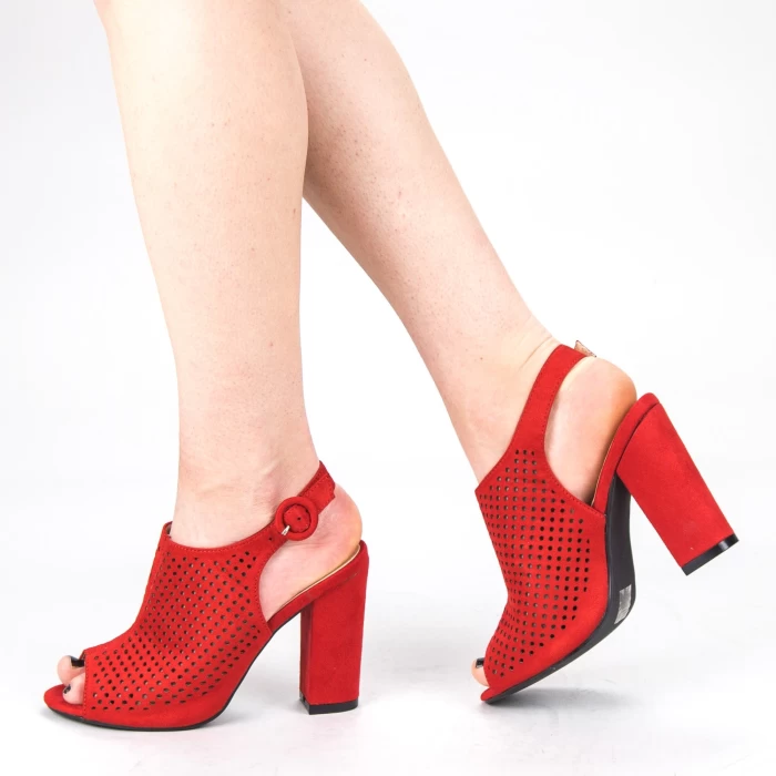 Дамски сандали с дебел ток XKK159 Червено (L13) Mei