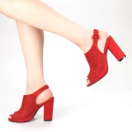 Дамски сандали с дебел ток XKK159 Червено (L13) Mei