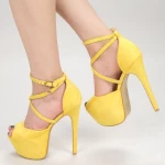 Дамски сандали с тънък ток и платформа HLX78 Жълто (L04) Mei