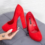 Обувки с дебел ток и платформа GE51A Червено (L02) Mei