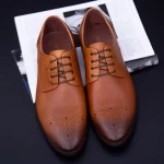 Елегантни мъжки обувки от естествена кожа Y006A-26F Кафе (B22) Stephano