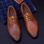 Елегантни мъжки обувки от естествена кожа Y079-02F Кафе (B24) Stephano