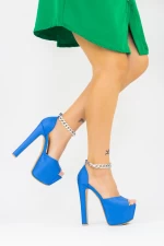 Дамски сандали с дебел ток и платформа 2HLX93 Синьо (M49) Mei