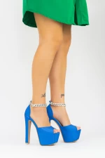 Дамски сандали с дебел ток и платформа 2HLX93 Синьо (M49) Mei