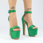 Дамски сандали с тънък ток и платформа 2HLX95 Зелено (L28) Mei